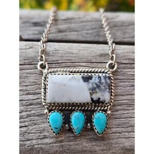 White Buffalo & Kingsman Turquiose Pendant Necklace, Native American, 17"
